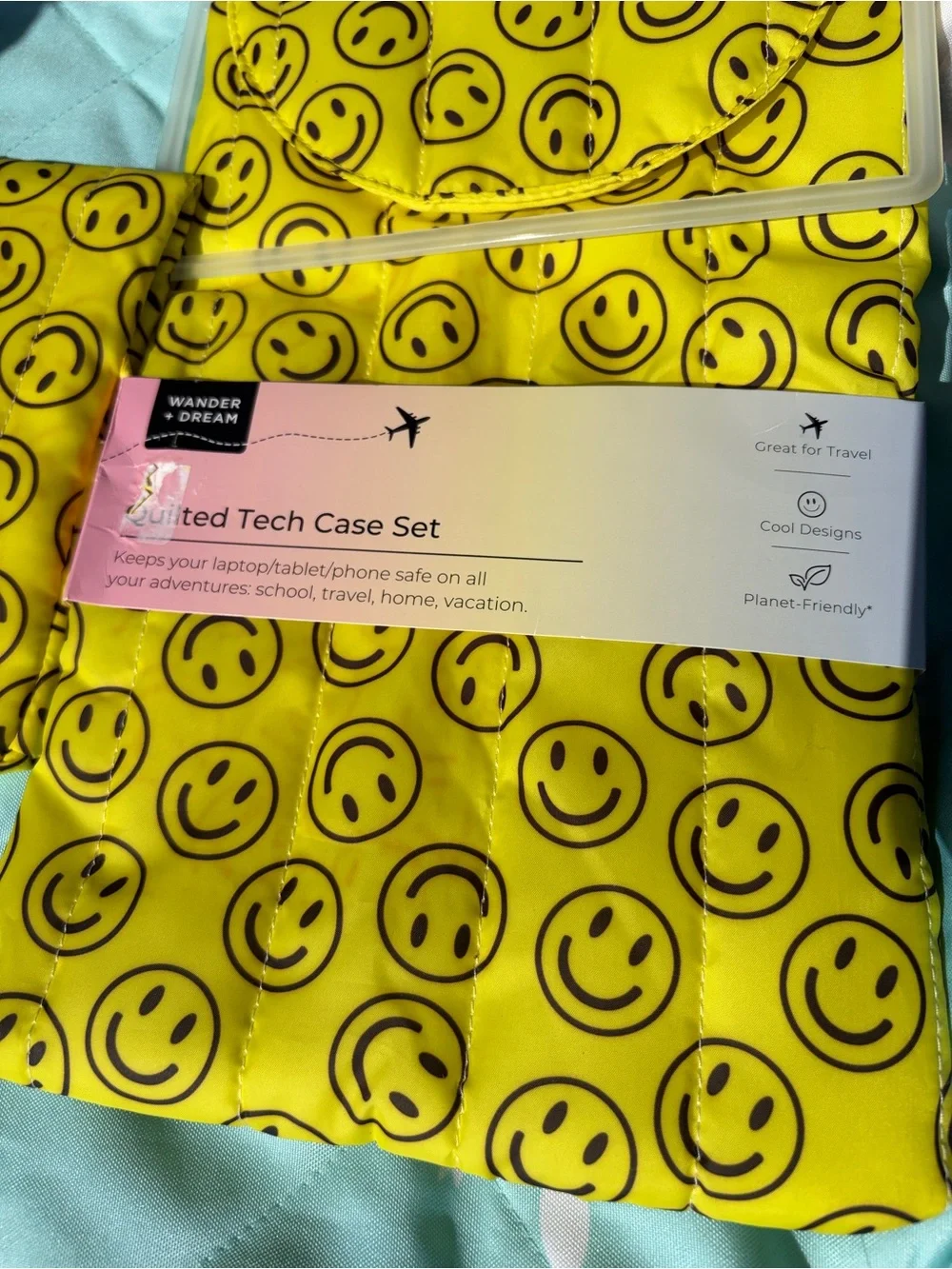 Happy face quilted tech case set